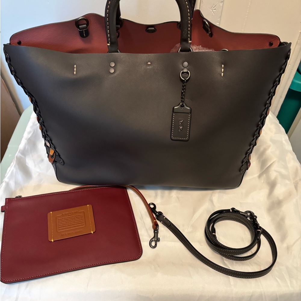 Brown and Burgundy Coach 1941 Rouge tote/ Crossbody Bag with detachable Pouch